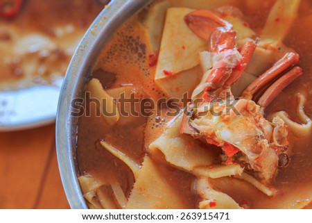 hailand bamboo shoot curry crab food in hot pot.