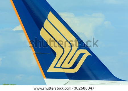 SINGAPORE - AUGUST 2, 2015: Singapore Airlines airplane. Singapore Airlines is the flag carrier of Singapore and a 5 star airline.