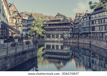 STRASBOURG, FRANCE - APRIL 4 : Nice houses in Petite-France on April 4, 2015 in Strasbourg. Petite-France is an historic area in the center of Strasbourg.