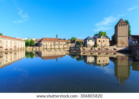 Strasbourg, medieval bridge Ponts Couverts is located in the historic district \