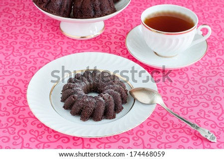 Chocolate vegan cake with tea (horizontal)