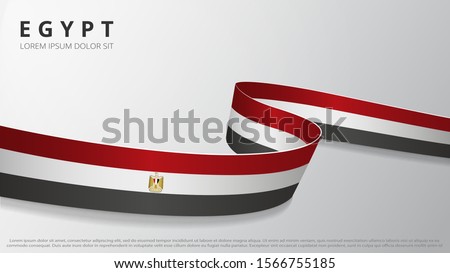 Flag of Egypt. Realistic wavy ribbon with Egyptian flag colors. Graphic and web design template. National symbol. Independence day poster. Abstract background. Vector illustration.