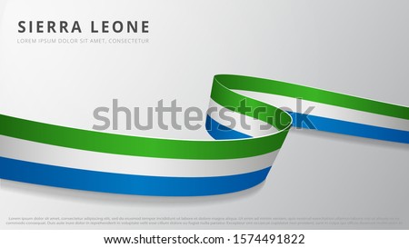 Flag of Sierra Leone. Realistic wavy ribbon with leonean flag colors. Graphic and web design template. National symbol. Independence day poster. Abstract background. Vector illustration
