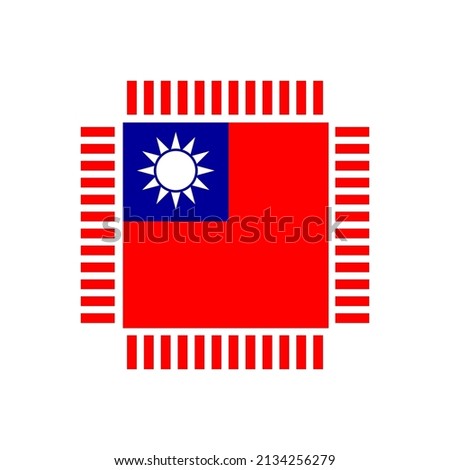 Flag of Taiwan. Integrated circuit icon in colors of taiwanese flag. Semiconductor manufacturing. Processor, microchip. Vector Illustration. EPS10