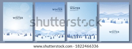 Vector illustration. Flat winter landscape. Snowy backgrounds. Snowdrifts. Snowfall. Clear blue sky. Blizzard. Snowy weather. Design elements for poster, book cover, brochure, magazine, flyer, booklet