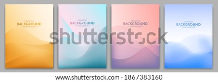 Vector illustration. Minimalist wavy posters. Bright gradient color. Futuristic style. Design for book cover, flyer, leaflet, brochure. Abstract landscapes: desert, hills, sunset scene, sea waves.