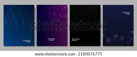 Vector illustration. Binary code dark background. Software programming concept. Glowing numbers and dots. Digital data. Technological style. Design for brochure, book cover, magazine, poster, layout