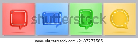 Vector illustration. 3d minimalist banners set. Quote frames blank template for text. Isolated textbox. Citation empty speech bubbles. Color web background. Design elements for social media template