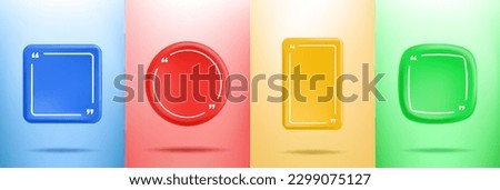 Vector illustration. 3d minimalist posters set. Quote frames blank template. Isolated textbox. Citation empty speech bubbles. Color background. Simple shapes. Design for poster, magazine, layout