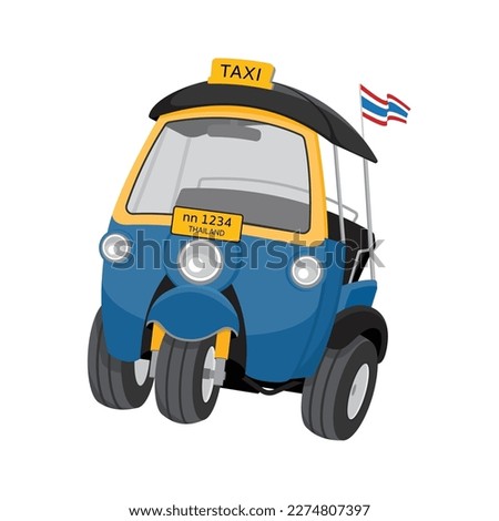 Tuk Tuk Thai Taxi Driver,  Flat Style Cartoon
