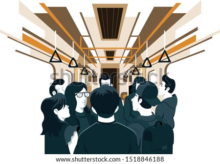 vector illustration of the situation in a crowded train during rush hour