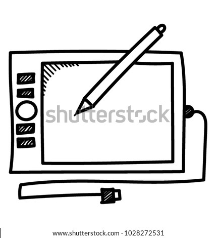 Digitizer doodle icon with wacom pen for digital graphics 