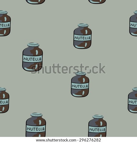 Nutella Chocolate Spread Hand Drawn Colored Seamless Pattern
