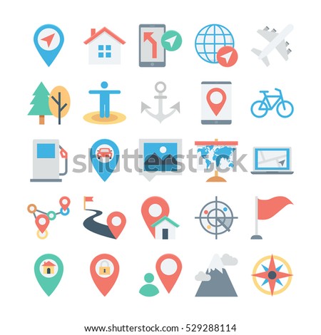 Map and Navigation Colored Vector Icons 3