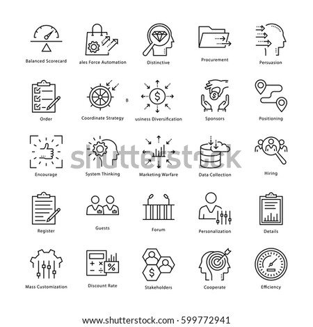 Business Management and Growth Vector Line Icons 32