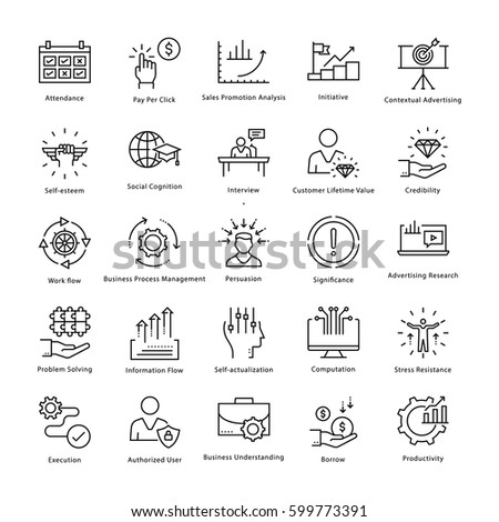 Business Management and Growth Vector Line Icons 35