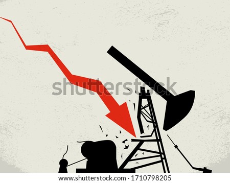 Crude oil market crash in America vector concept. Job lossses, layoff and bankruptcy in industry. Market sell-off, prices dive, plunge. 