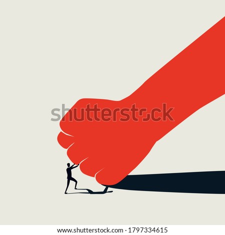 David vs Goliath business concept with small man fighting big fist. Standing up to bullies and oppression. Struggle against authorities, dictators and leaders. Eps10 illustration.