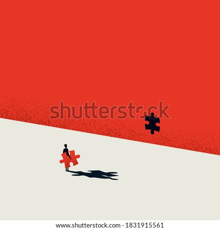 Business solution vector concept with businessman completing puzzle. Symbol of success, creativity. Eps10 illustration.