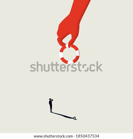 Business help, investement, support and bailout vector concept. Businessman and lifesaver symbol. Government stimulus package. Eps10 illustration.