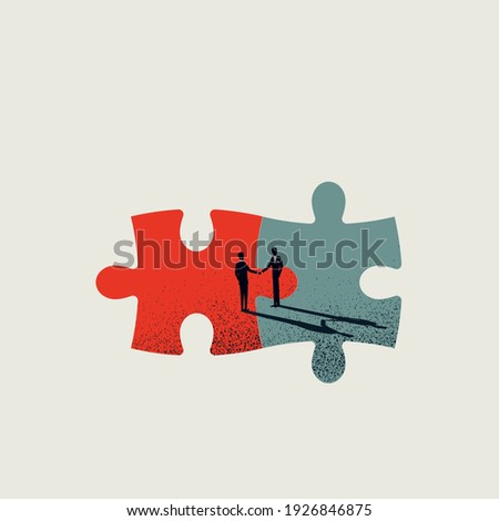 Business merger and acquisition vector concept with businessmen shaking hands, end of negotiation, success. Eps10 illustration.