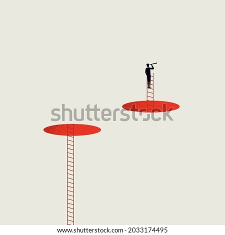 Business vision vector concept with outside of the box thinking. Symbol of new opportunity, change, transition, shift. Minimal illustration.