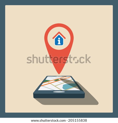 Smartphone navigation in modern flat design with a symbol of tourist information centre. Eps10 vector illustration