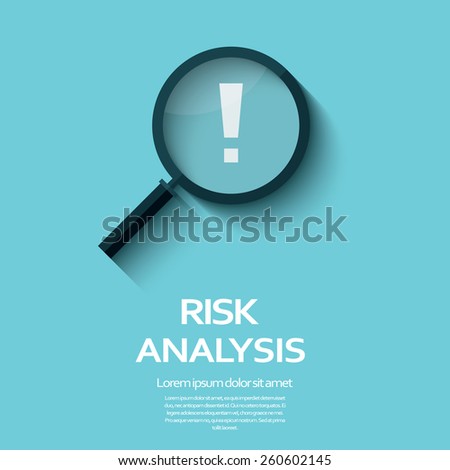 Business Risk Analysis symbol with magnifying glass icon and exclamation mark. Long shadow flat design. Eps10 vector illustration.