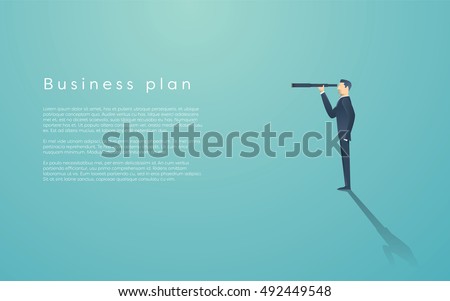 Vision concept in business with vector icon of businessman and telescope, monocular. Symbol leadership, strategy, mission, objectives. Eps10 vector illustration.