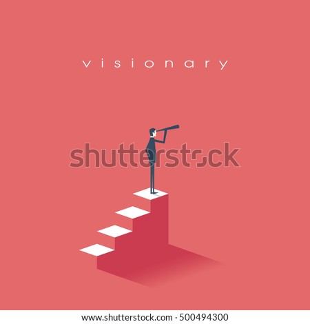 Vision concept in business with vector icon of businessman and telescope, monocular. Symbol leadership, strategy, mission, objectives. Eps10 vector illustration.