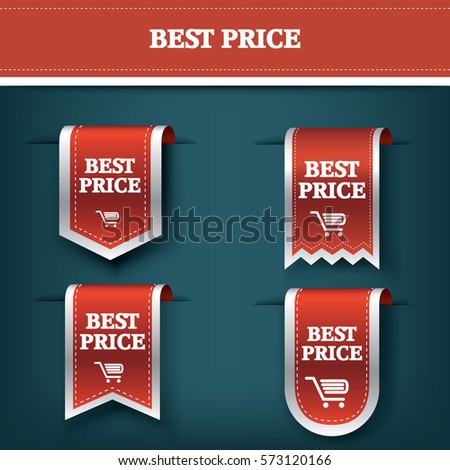 Collection of vertical sales ribbon vector tag icons for product promotion and shopping. Bookmark 3d design with realistic shadows. Eps10 vector illustration.