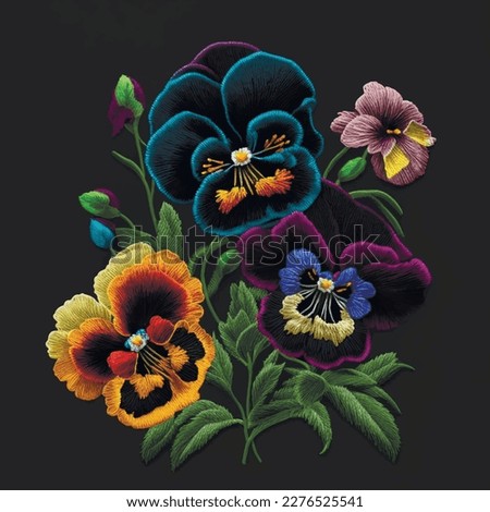Similar – Image, Stock Photo Pansy flowers (heartsease) or viola tricolor violet yellow pansies background pattern. Field of colorful pansies with blue yellow, purple flowers. Wild spring heartsease flowers on flowerbed