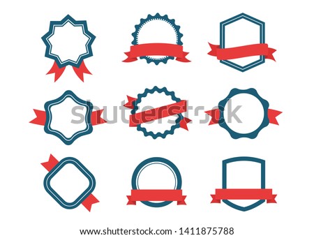 Ribbons and labels. Design elements, red and blue. Set of emblem, sticker and badges stock vector illustration.