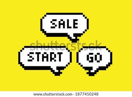 Comix bubbles form with text inside. Pixel art Vector illustration Isolated on yellow background.