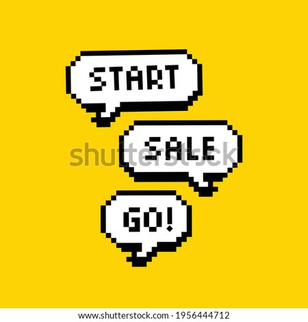 Comix bubbles form with text inside. Pixel art Vector illustration Isolated on yellow background.