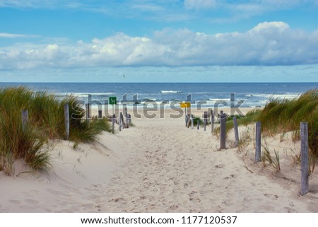 Similar – Image, Stock Photo four lifeguards in yellow hoodies and red pants on the beach