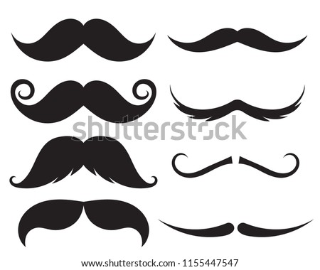 Set of moustache. Decorative elements for booth. Illustrations of accessories or symbols elements. Vector illustration on isolated background.