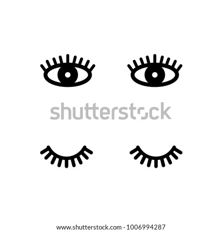 Eyelashes. Open and close eyes. Cute lashes. Vector illustration isolated on white background.