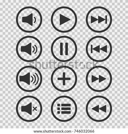 Audio icons. Sound buttons. Play button. Pause sign. Symbol for web or app. Vector illustration on transparent background.