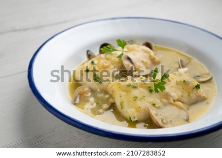 Similar – Foto Bild Seehechtfisch und Muscheln mit grüner Sauce