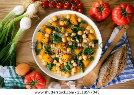 Similar – Image, Stock Photo Vegan food, chickpeas stewed with vegetables