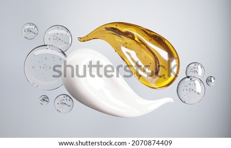 Cream and Essence oil mixed surrounded by water bubbles on a white background.-3d rendering. Сток-фото © 
