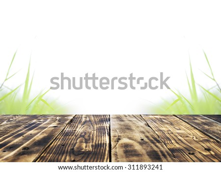 Wooden board empty table in front of blurred background. Perspective wood over blur green - can be used for display or montage your products. copy space