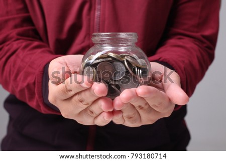 Business Woman Holding Money Successful Woman At Office Images And - women hold money jar with coins saving concept 793180714