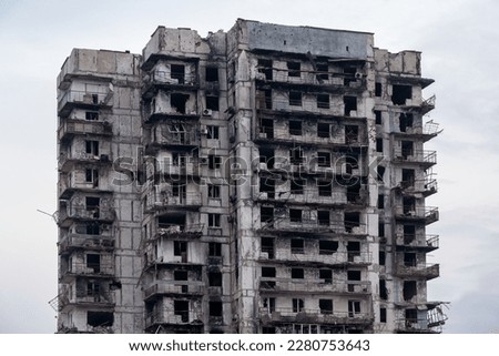 Similar – Image, Stock Photo destroyed and burned houses in the city Russia Ukraine war