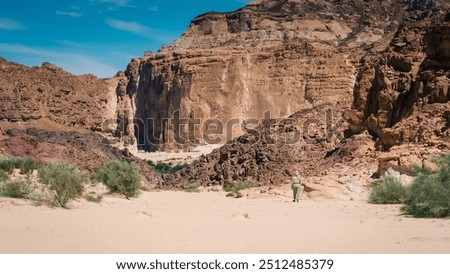 Similar – Image, Stock Photo bedouin in white goes in the canyon in the desert in Egypt