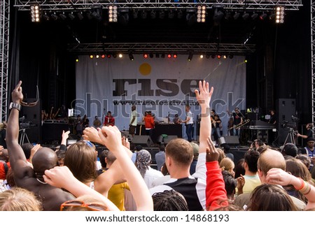 LONDON, UK - JULY 2008. Dub Pistols play at Rise Festival in Finsbury Park, London, England, UK. July 2008.