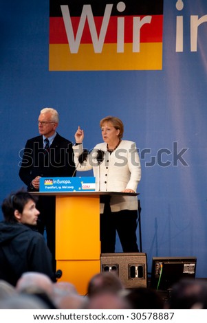 FRANKFURT - MAY 19 : Angela Merkel delivers her speech for European General Elections May 19, 2009 in Frankfurt.