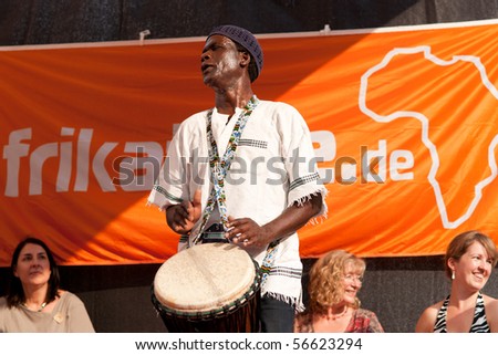 HEIDELBERG, GERMANY - JULY 4: Typical african drummer at Africatage, the African culture day. July the 4th, 2010 in Heidelberg Germany.