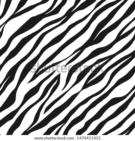Seamless vector black and white zebra fur pattern. Stylish wild zebra print. Animal print background for fabric, textile, design, advertising banner. Imagine de stoc © 